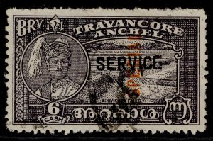 INDIAN STATES - Travancore GVI SG77, 6ca blackish violet, FINE USED.