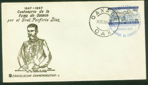 MEXICO 974, CENTENARY TAKING OF OAXACA, COMMEM POSTMARK CVR VF. (81)