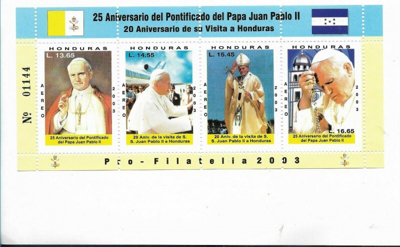 HONDURAS 2003 POPE JOHN PAUL II ANIVERSARY OF HIS VISIT TO HONDURAS MINISHEET