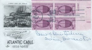 1112 4c ATLANTIC CABLE - Plate block of 4 - Robert K. Christenberry signed