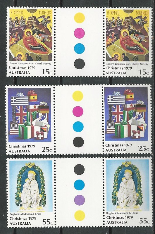 Australia # 719-21  Christmas 1979   GUTTER PAIRS  (3)  Mint NH