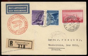 Liechtenstein 1936 Hindenburg Zeppelin Sieger 408A Wassselonne France Cov 100826