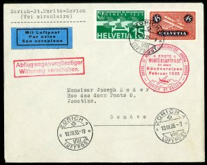 Switzerland Stamps XF 1935 Flown Winter Post Cover