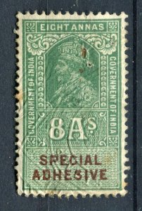 INDIA; Early 1900s GV Portrait type Revenue issues fine used 8a. value