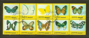 Manama Butterflies 1972 Se-tenant Block of 10 CTO