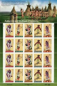 US Stamp - 1996 American Indian Dances 20 Stamp Sheet #3076a