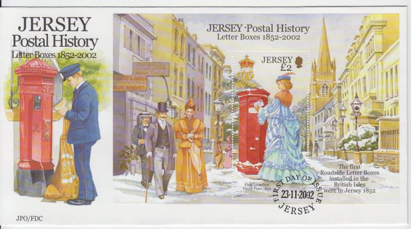 Jersey 2002  Letter Boxes in Jersey Miniature Sheet on FDC