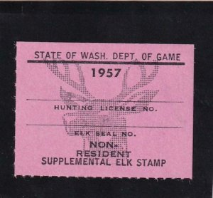 1957 WA State: Resident Supplement Elk Stamp, Wooten #22, MH (43616)