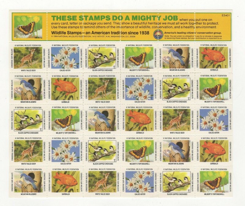 USA National Wildlife Federation Spring Stamps 1984 Sheet of 30 MNH