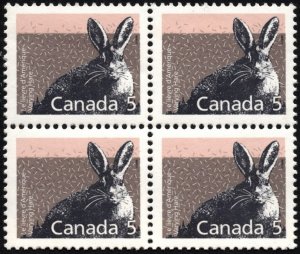 Canada SC#1158 5¢ Snowshoe Hare Block of Four (1988) MNH
