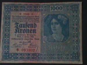 ​AUSTRIA-1922-AUSTRIAN GOVERNMENT FIRST $1000 KRONEN-LIT-CIRCULATED-VF