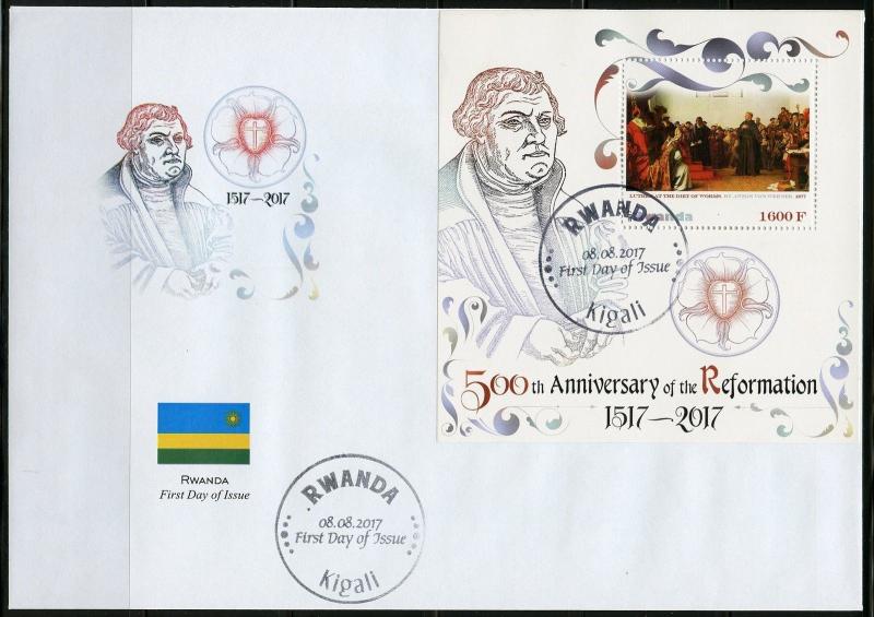 RWANDA 2017 50th ANN OF THE REFORMATION LUTHER AT THE DIET OF WORMS S/S FDC