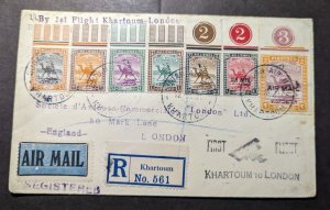 1931 Registered Sudan Airmail First Flight Cover FFC Khartoum to London England