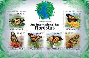 MOZAMBIQUE 2011 SHEET INTERNATIONAL YEAR OF FORESTS MONARCH BUTTERFLIES INSECTS