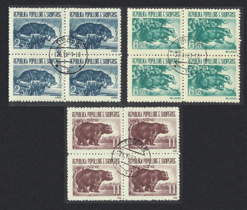 Albania Badger Bear Otter Fauna 3v Blocks of 4 Canc SG#673-675 MI#627-629