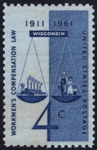 SC#1186 4¢ Workmen's Compensation Single (1961) MNH