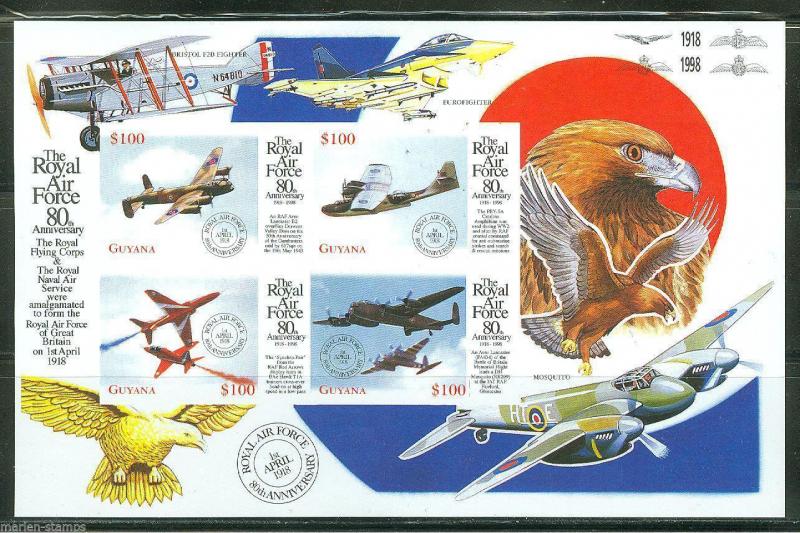 GUYANA IMPERFORATED 80th ANNIVERSARY OF THE RAF  SHEET SC#3347   MINT NH RARE