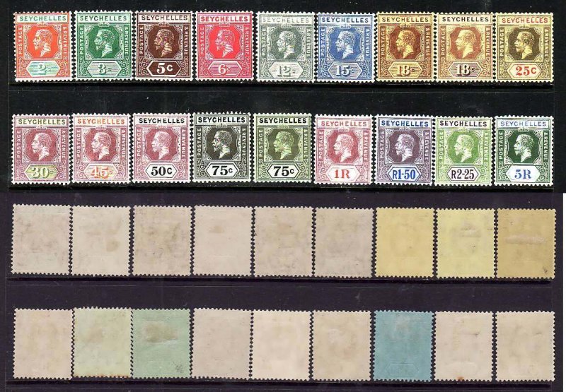 Seychelles-Sc#74-89 (80a,85a)- id12-unused hinged KGV set-1917-20-#89 is very LH