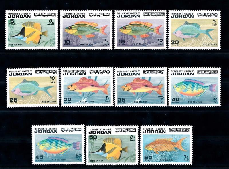 [47969] Jordan 1974 Marine life Fish 11 Values MNH