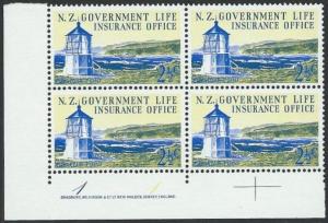 NEW ZEALAND 1969 Lighthouse 2½c plate block # 1 1 MNH......................50196