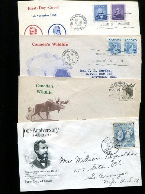 Canada  4 early First Day covers   - Lakeshore Philatelics