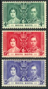 HONG KONG 1937 KGVI CORONATION Set Sc 151-153 MLH