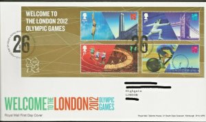 27/7/2012 WELCOME TO LONDON 2012 OLYMPICS M/SHEET FDC-TALLENTS HOUSE PMK+INSERT