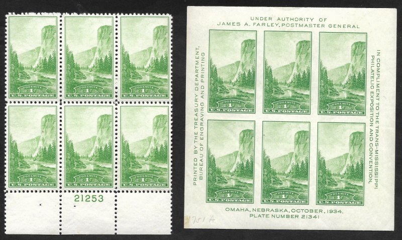 Doyle's_Stamps: 1934 1-cent National Parks PNB & Paired Souvenir Sheet