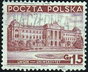 Poland 1937 Sc#310,  SG#319 15gr Red Brown University Lwow USED-VF-HR.