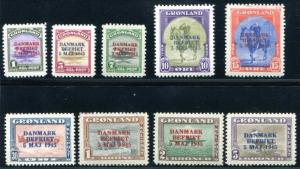 Greenland 19-27 Mint, LH, Overprints, horse, bird, plane, bear