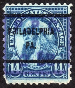 1931, US 14c, American Indian, Used, Philadelphia precancel, Sc 695