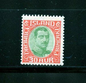 Iceland #122 (IC724) Christian X 30a red & green, M, LH, FVF, CV$52.20