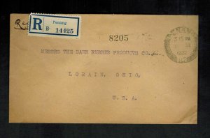 1922 Penang Straits Settlement Singapore Cover to USA