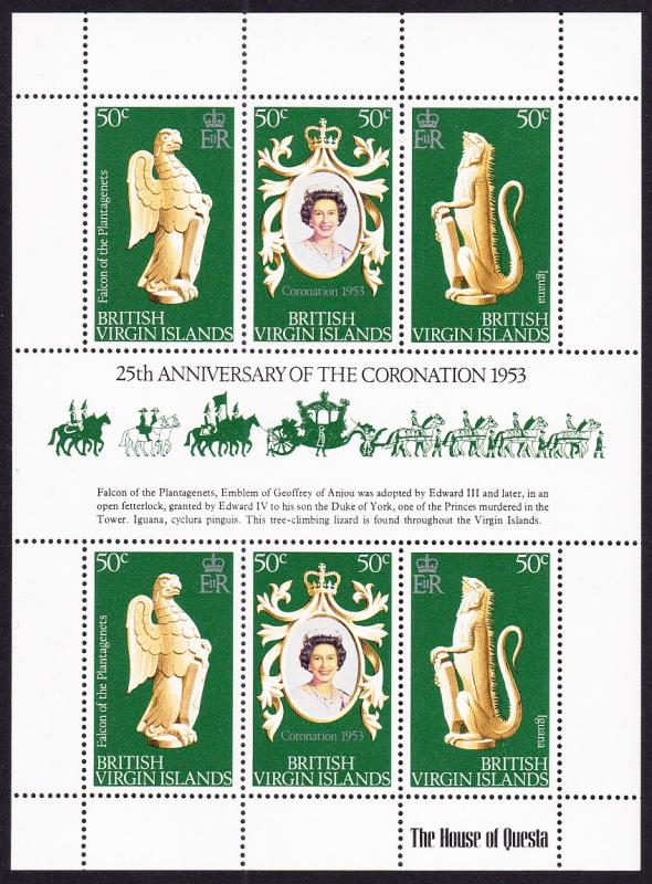 BVI 25th Anniversary of Coronation Sheetlet of 6v SG#384-386 SC#337