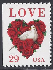 #2814 29c Love Issue Heart & Dove Booklet Single 1994 Min...