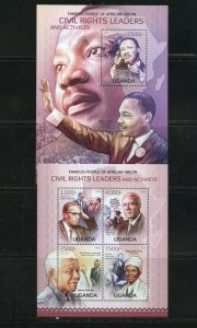 CLOSE-OUT UGANDA CIVIL RIGHTS LEADERS: KING JR, MALCOLM X  SHEET & S/S MINT NH