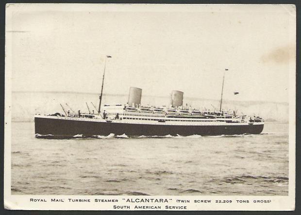 GB 1939 postcard SS Alcantara - London Paquebot machine cancel.............53208