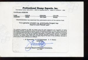 Scott #291 Trans-Mississip​​​​pi Top Plate # Pair w/PSE Cert (Stock 291-61)