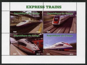 CONGO B. - 2013 - Express Trains #1 - Perf 4v Sheet - Mint Never Hinged