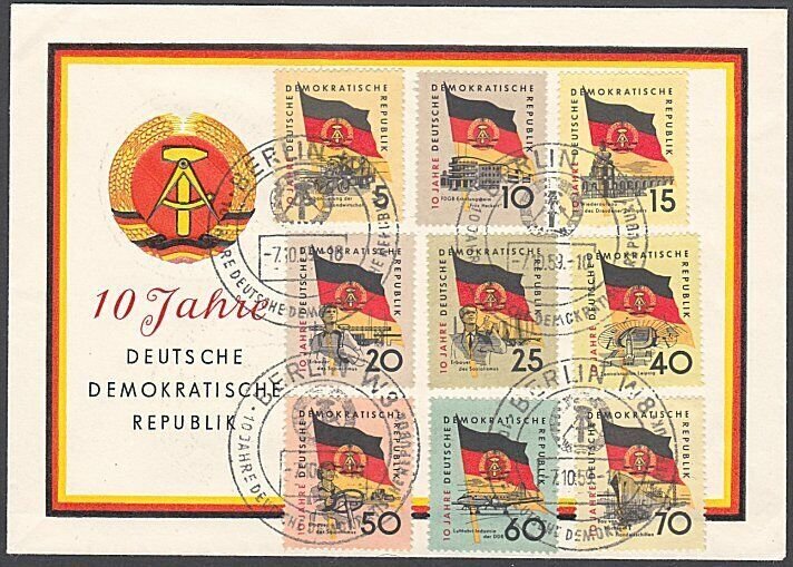 EAST GERMANY 1959 10th Anniv - 9 values on FDC ex Berlin....................F120