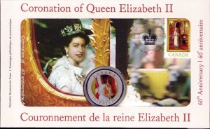 2013 CANADA FDC PAINTED 25¢ COIN & STAMP Coronation of  Elizabeth II