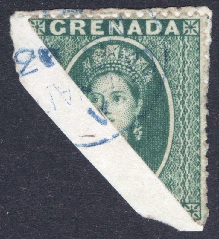Grenada 1875 1d Green PERF 14 BISECT SG 14a Scott 7Ab VFU Cat £9000($11,800)