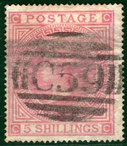 GB QV High Value SG126 5s Plate 1 Cat £675- USED ABROAD *C59*Jacmel HAITI PRED62