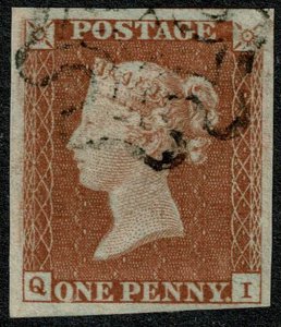 GB 1d Red QI Plate 9. Black Maltese cross cancellation.