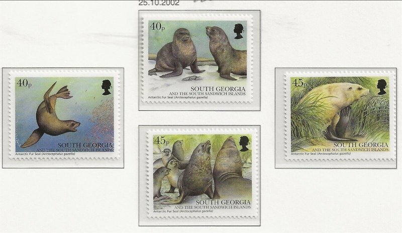 SOUTH GEORGIA Sc 286-89 MNH issue of 2002 - ANIMALS - SEALS