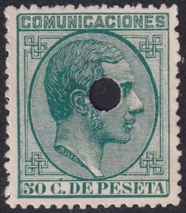 Spain 1878 Sc 238 telegraph punch (taladrado) cancel centre thin