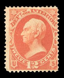 United States, Officials #O20 Cat$90, 1873 Interior, 12c vermilion, hinge rem...