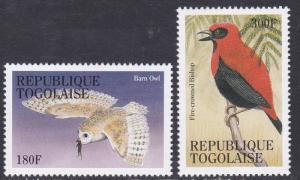 Togo # 1621A & 622A, Birds - Barn Owl & Fire Crowned Bishop, NH