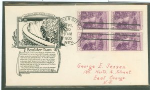 US 774 1935 3ct Boulder Dam commemorative (block of four) an addressed first day cover with an Anderson cachet.