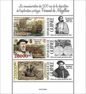 Guinea - 2021 Explorer Ferdinand Magellan - 3 Stamp Sheet - GU210345a